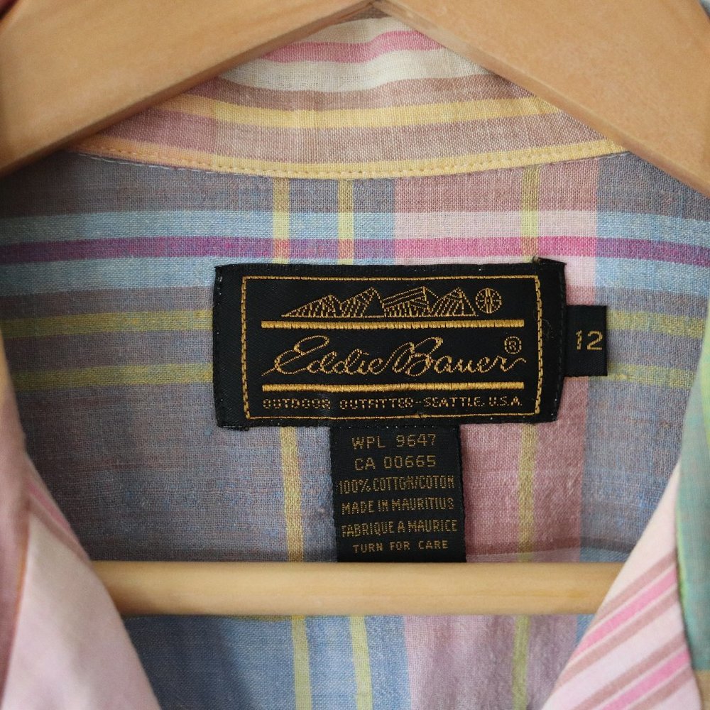 SOLD vintage 80s 90s eddie bauer pastel plaid button shirt M/L madras blouse - Picture 9 of 9